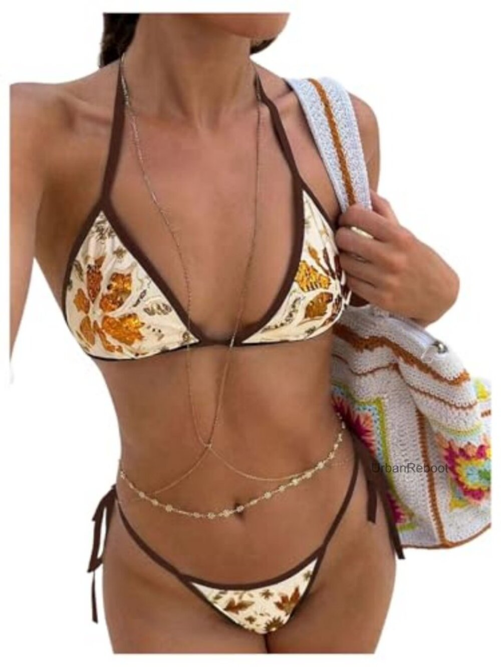 SOLY HUX Women's Sequin Triangle Bikini Set Cheeky Halter 2 Piece Swimwear